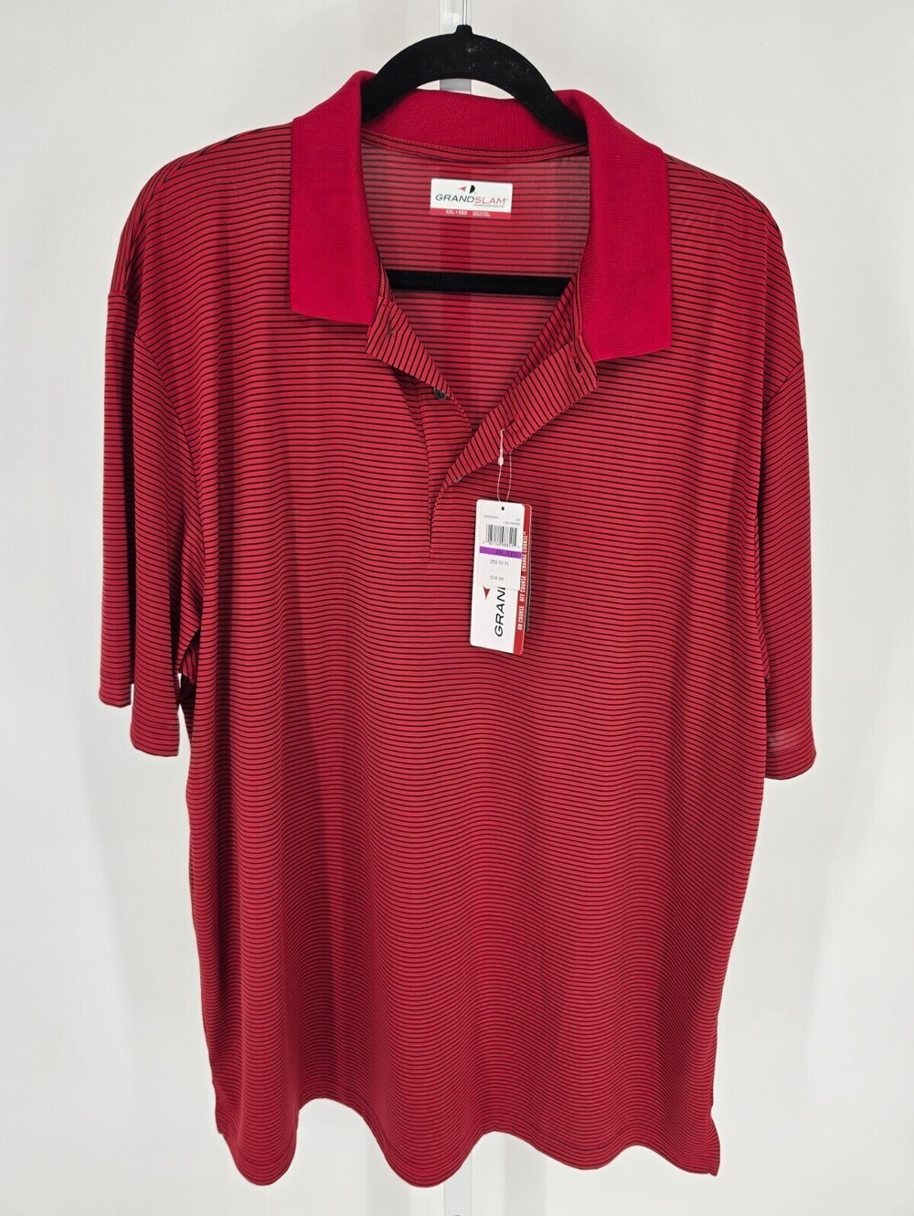 Grand Slam Mens Sz XXL Short Sleeve Performance Golf Polo Shirt Red Striped NEW